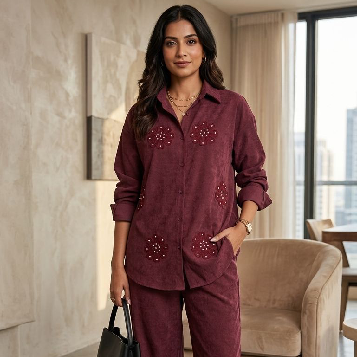 Burgundy Embellished Co-Ord Set
