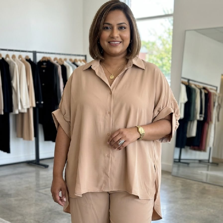 Relaxed-Fit Co-Ord Set with Side-Tie Detail – Available in Navy Blue & Beige