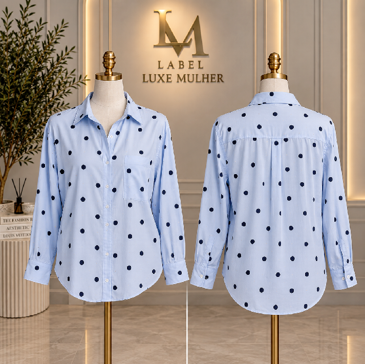 Sky Blue Polka Dot Relaxed-Fit Shirt