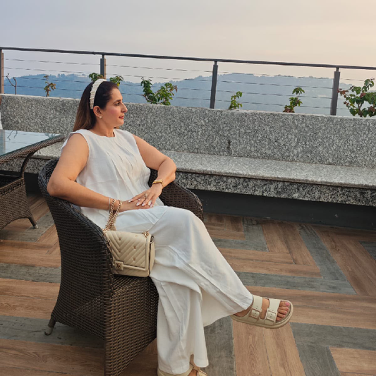 Elegant White Pleated Sleeveless Top & Wide-Leg Trousers Co-Ord Set