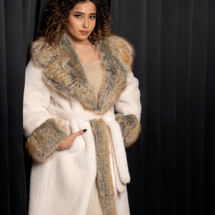 The 'Arctic Opulence' Coat: Contrast Faux Fur Trim Luxury Belted Outerwear