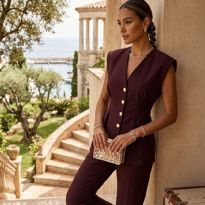 Elegant Aubergine Tailored Peplum Co-Ord Set