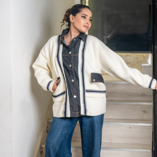 The 'Haute Hybrid' Knit-Denim Jacket: Contrast Panel Luxe Statement