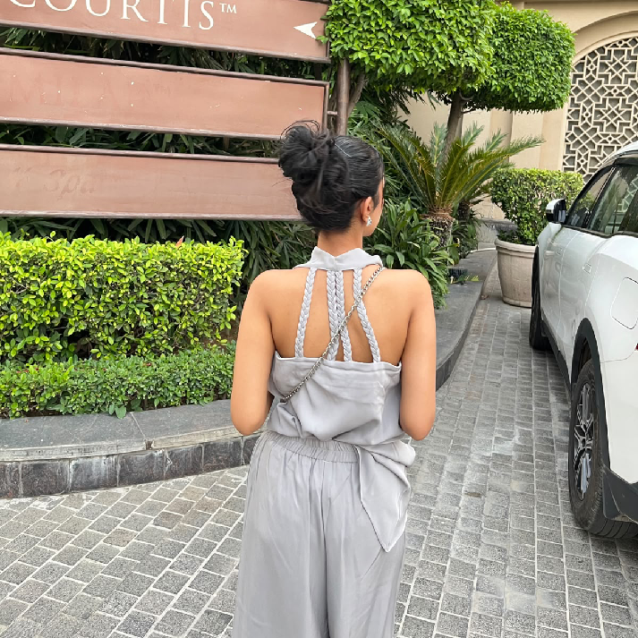 Ice Blue Draped Sleeveless Co-Ord Set