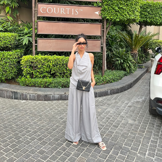 Ice Blue Draped Sleeveless Co-Ord Set