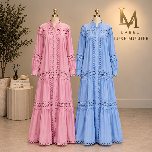 Blush Pink Lace Detail Button-Front Maxi Dress