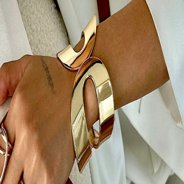 Luxury Golden/Silver Geometric Statement Cuff Bracelet | Luxe Mulher