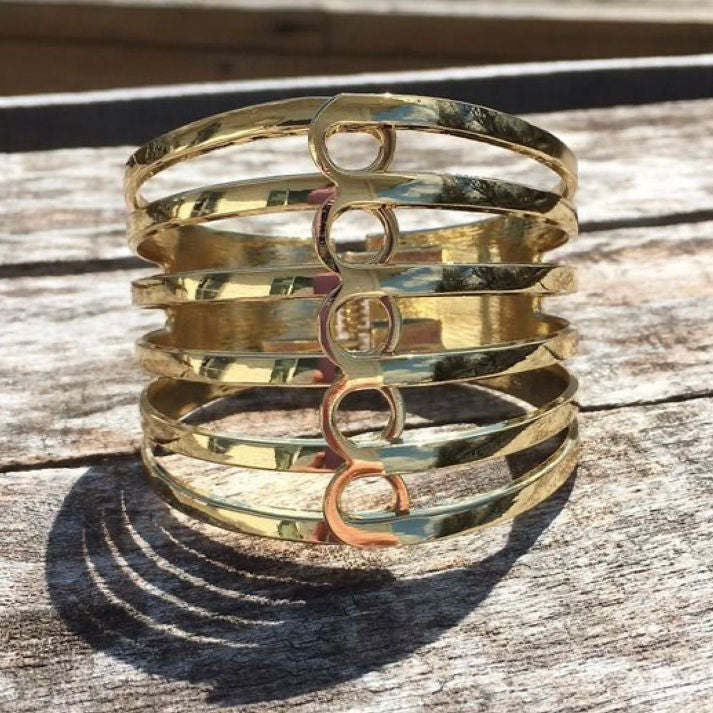 Geometric Multi-Band Gold Statement Cuff Bracelet | Luxe Mulher