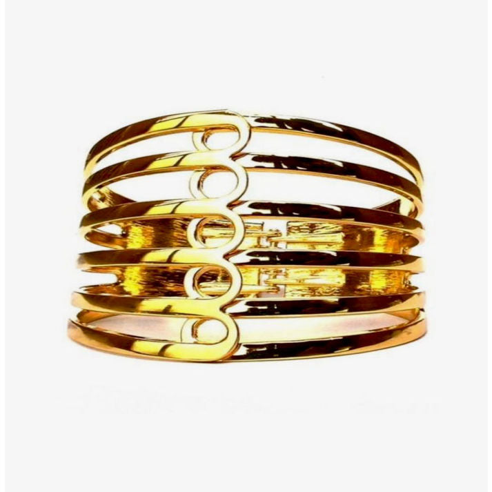 Geometric Multi-Band Gold Statement Cuff Bracelet | Luxe Mulher