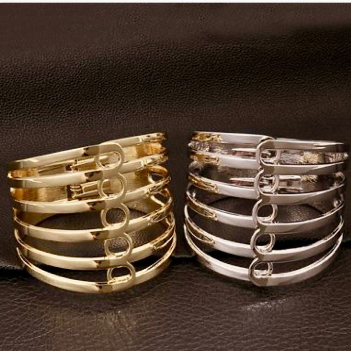 Geometric Multi-Band Gold Statement Cuff Bracelet | Luxe Mulher