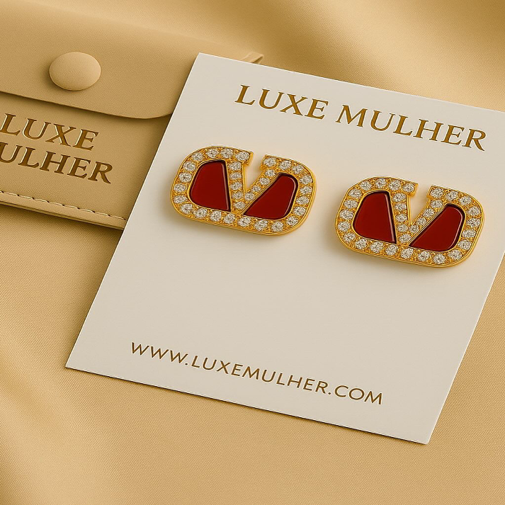 Valentino-Inspired Red Enamel Stud Earrings with Diamond Border – Luxe Mulher
