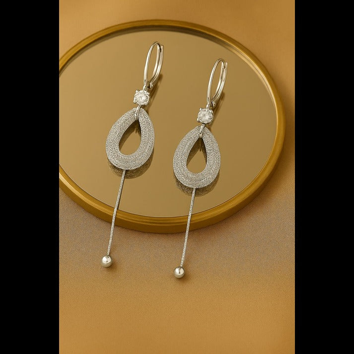 Elegant Teardrop Silver Dangle Earrings – Modern Textured Statement Jewelry