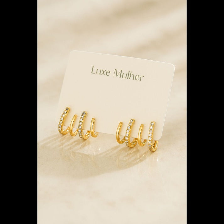 Luxe Mulher Gold Spiral Hoop Earrings – Crystal-Embellished Modern Ear Cuffs