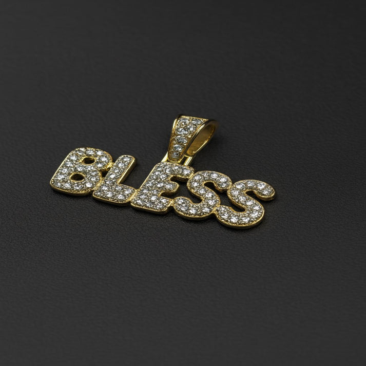 Gold “BLESS” Pendant with Diamonds – Luxury Statement Chain