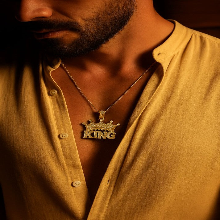 Gold King Crown Pendant Necklace for Men | Luxury Hip Hop Jewelry