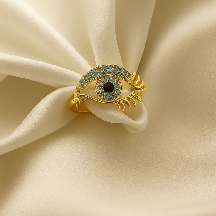 Evil Eye Ring in Gold | Blue Stone Protection Jewelry