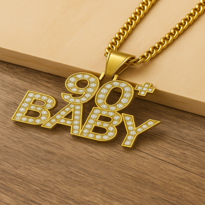 90’s Baby Pendant Necklace | Gold Iced Out Hip Hop Jewelry