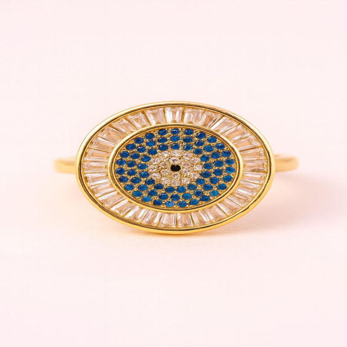 Round Evil Eye Ring | Gold & Blue Stone Protection Jewelry