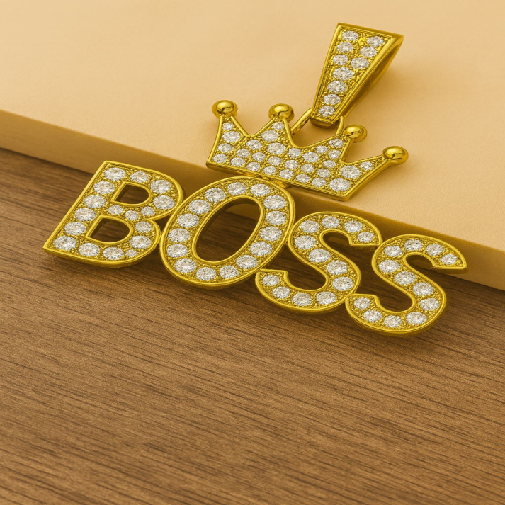Boss Crown Pendant Necklace for Men – Available in Silver & Golden | Hip Hop Jewelry