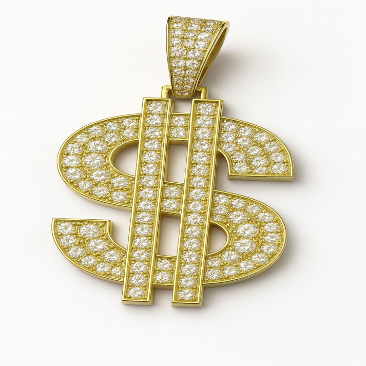 Gold Dollar Sign Pendant | Iced Out Money Symbol Necklace