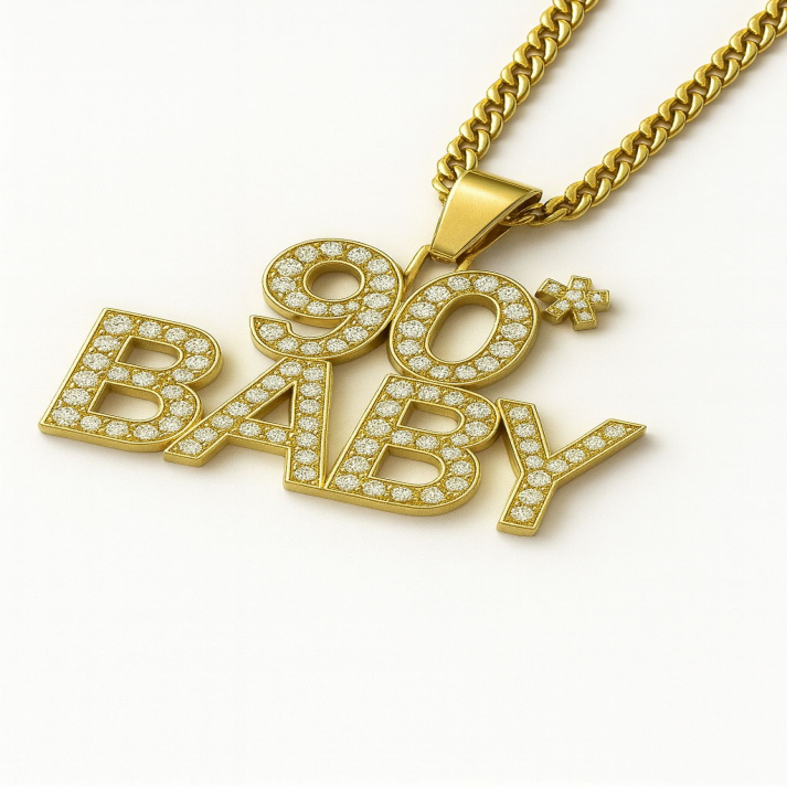 90’s Baby Pendant Necklace | Gold Iced Out Hip Hop Jewelry
