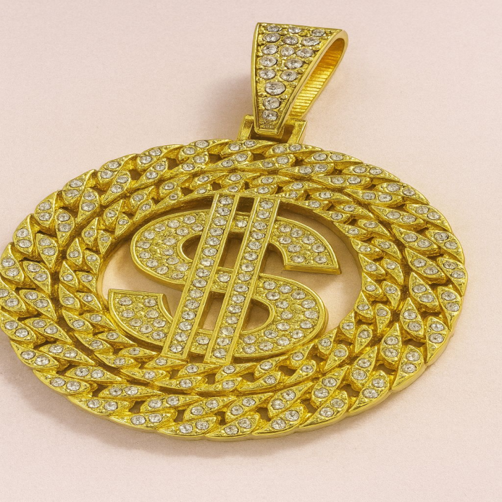 Gold Dollar Sign Pendant Necklace for Men | Iced Out Hip Hop Jewelry