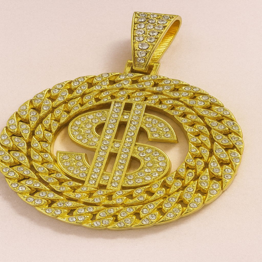 Gold Dollar Sign Pendant Necklace for Men | Iced Out Hip Hop Jewelry