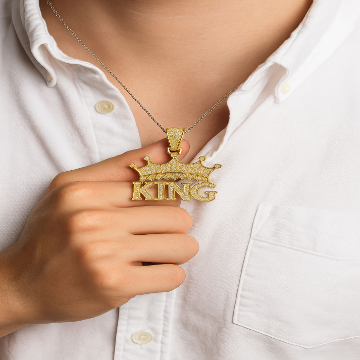 Gold King Crown Pendant Necklace for Men | Luxury Hip Hop Jewelry