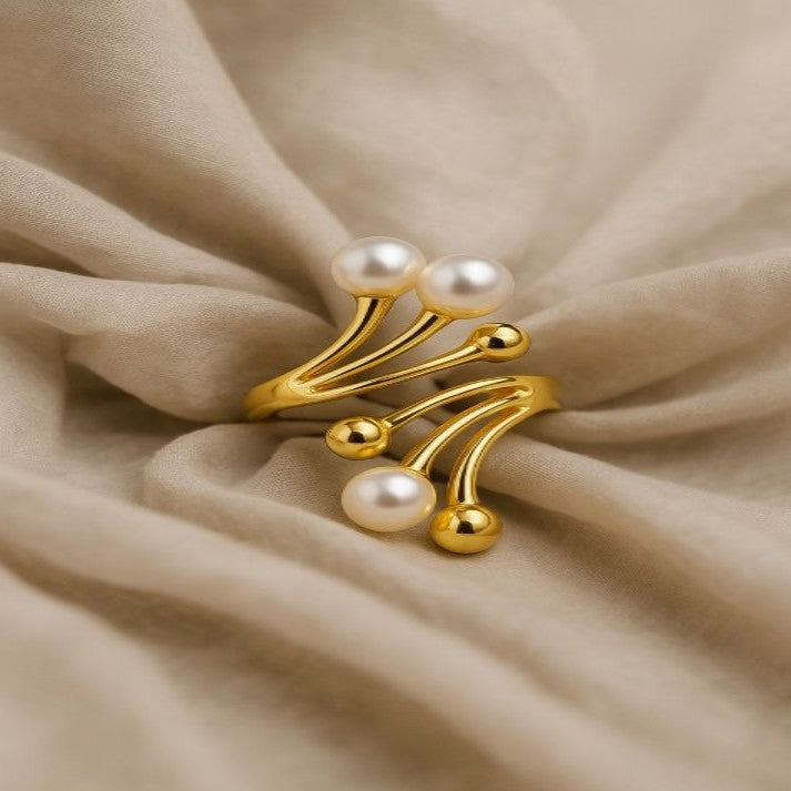 Gold Pearl Statement Ring – Modern Women’s Designer Jewelry