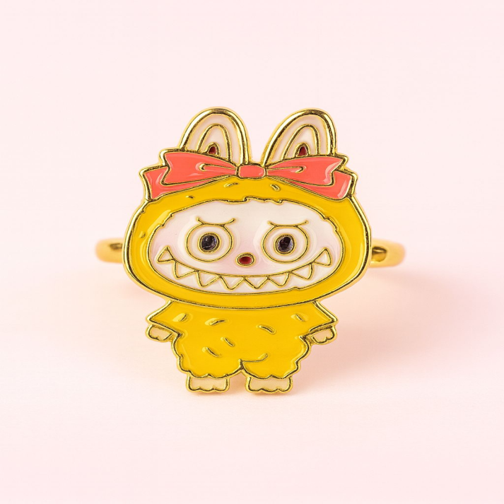 Cute Cartoon Character Ring | Yellow Monster Adjustable Jewelry