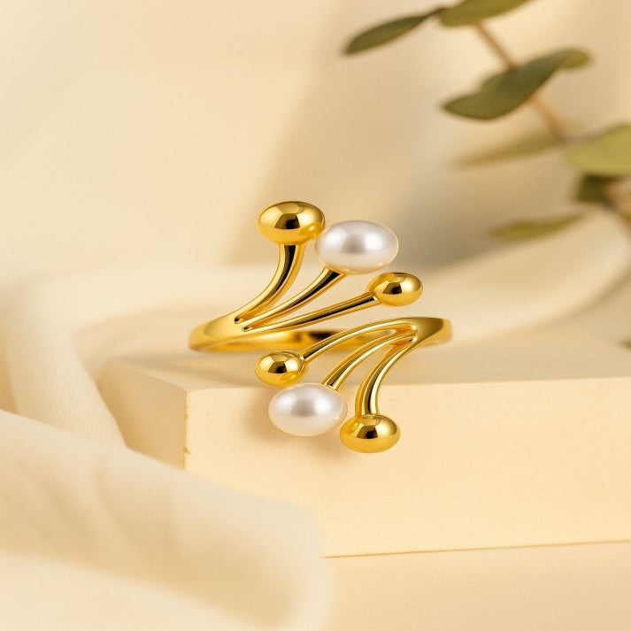 Gold Pearl Statement Ring – Modern Women’s Designer Jewelry