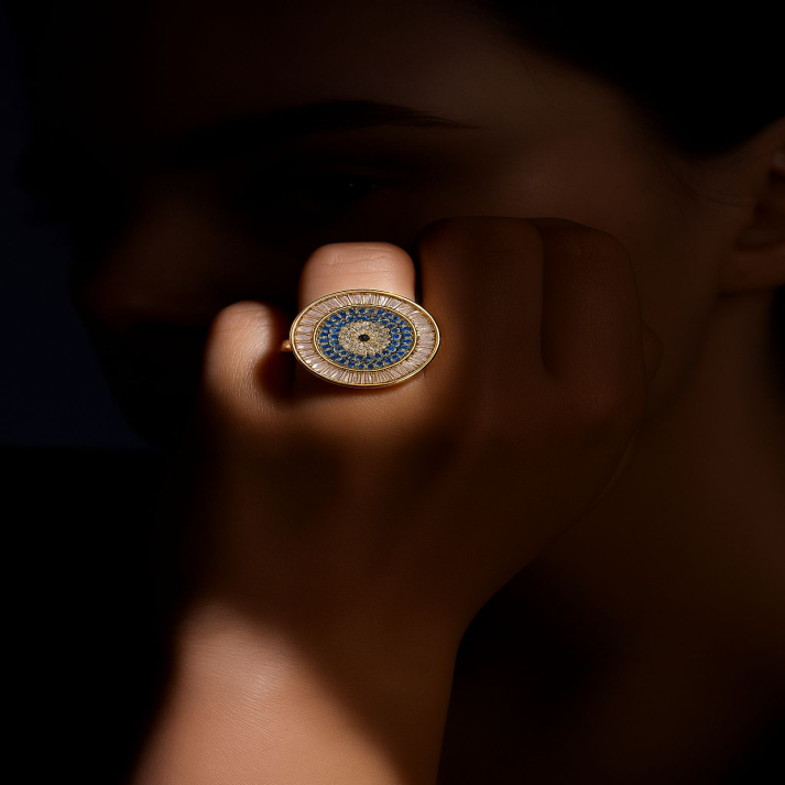 Round Evil Eye Ring | Gold & Blue Stone Protection Jewelry
