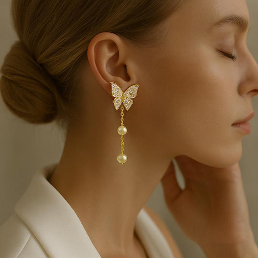 Butterfly Pearl Drop Earrings – Luxe Mulher Elegance