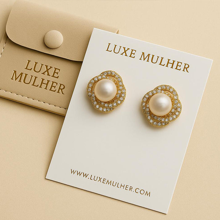 Gold Pearl Stud Earrings with Crystals – Luxe & Elegant