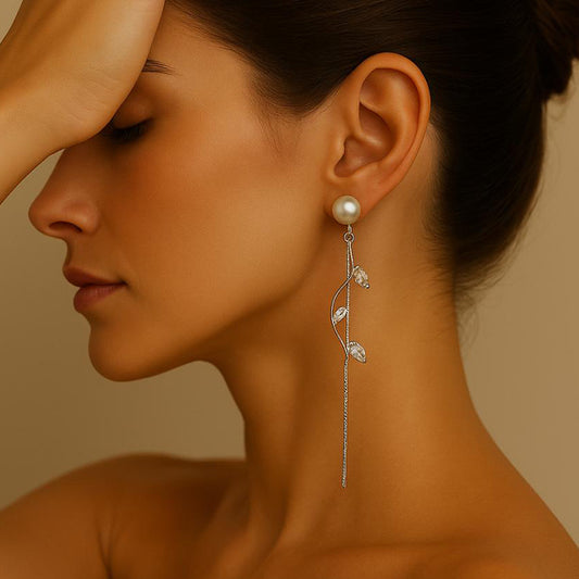 Elegant Pearl Drop Earrings with Leaf Design – Luxe Look