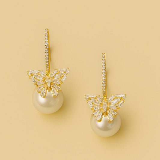 Butterfly Pearl Drop Earrings – Luxe Mulher Elegance