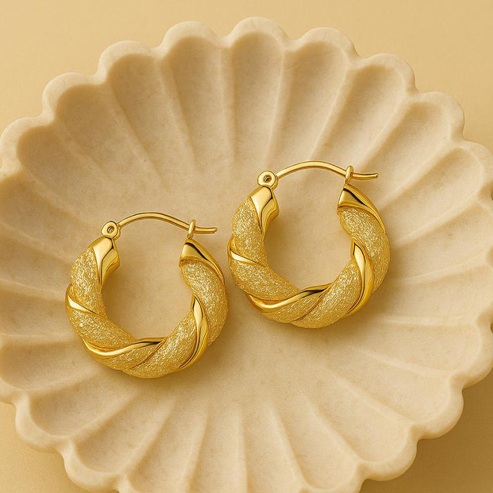 Textured Gold Twisted Hoop Earrings – Elegant & Bold